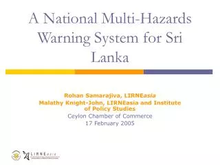 A National Multi-Hazards Warning System for Sri Lanka