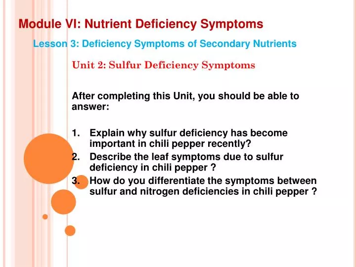 module vi nutrient deficiency symptoms