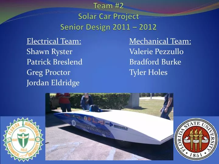 team 2 solar car project senior design 2011 2012