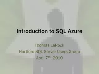 Introduction to SQL Azure