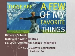 Rebecca Schantz Instructor, Math ematics St. Louis Commu nity College - Wildwood