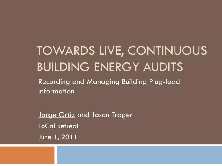 towards live continuous building energy audits