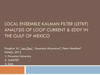 Local Ensemble Kalman Filter (LETKF) Analysis of Loop Current &amp; Eddy in the Gulf of Mexico