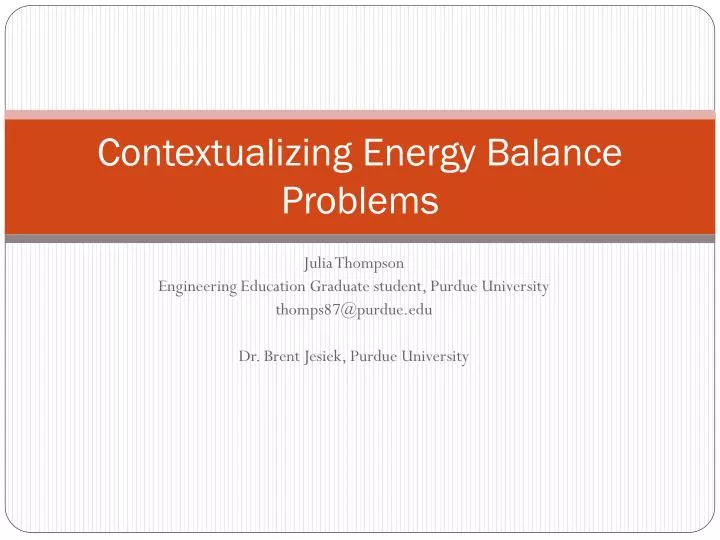 contextualizing energy balance problems