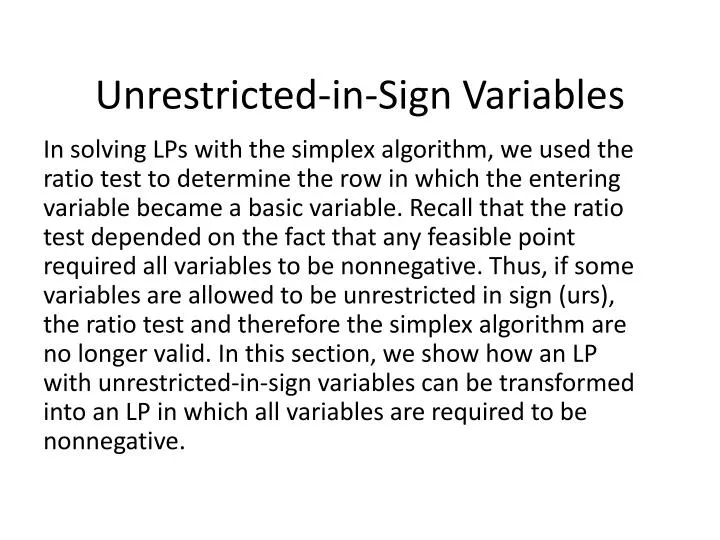 unrestricted in sign variables