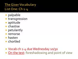 The Giver Vocabulary List One: Ch 1-4