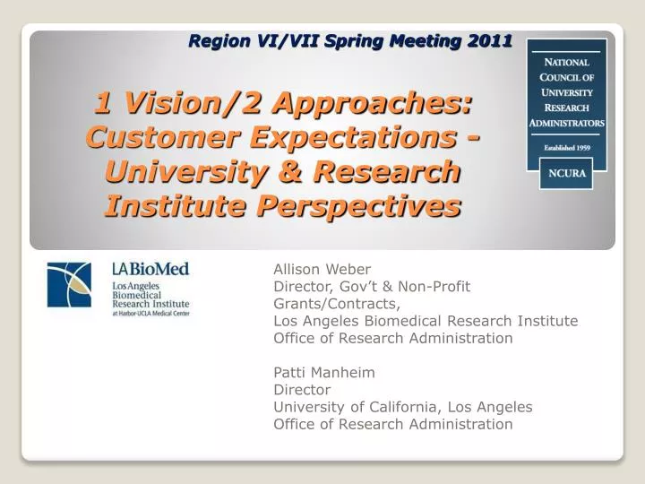 1 vision 2 approaches customer expectations university research institute perspectives