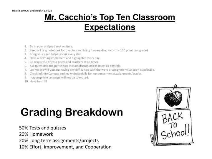 mr cacchio s top ten classroom expectations
