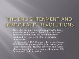 The Enlightenment and Democratic Revolutions