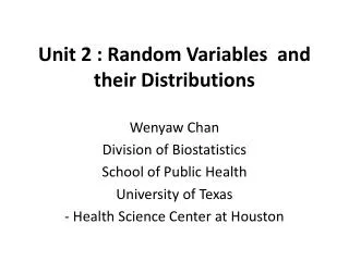 Unit 2 : Random Variables and their Distributions