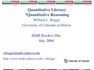 Quantitative Literacy ?Quantitative Reasoning