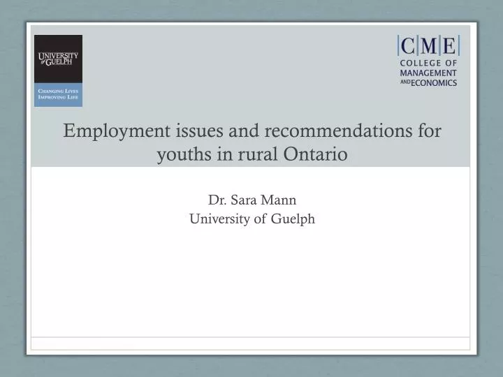 employment issues and recommendations for youths in rural ontario