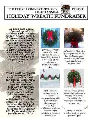 The Early Learning Center and Present our 4th Annual Holiday Wreath Fundraiser