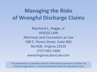 Managing the Risks of Wrongful Discharge Claims
