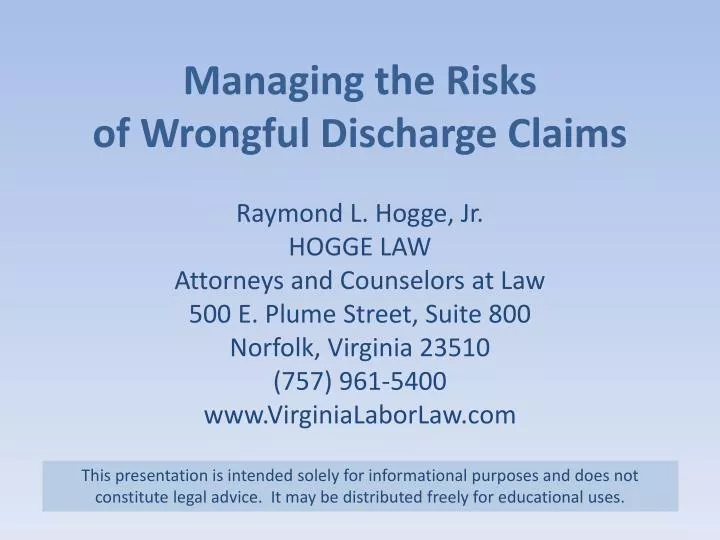 managing the risks of wrongful discharge claims