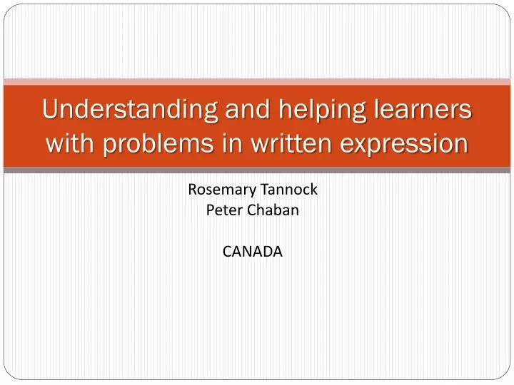 understanding and helping learners with problems in written expression
