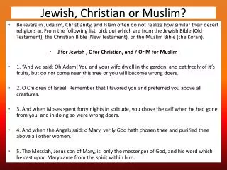 Jewish, Christian or Muslim?