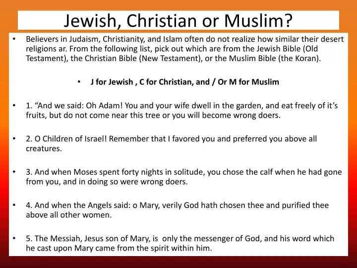 jewish christian or muslim