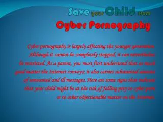 Save your Child from Cyber Pornography