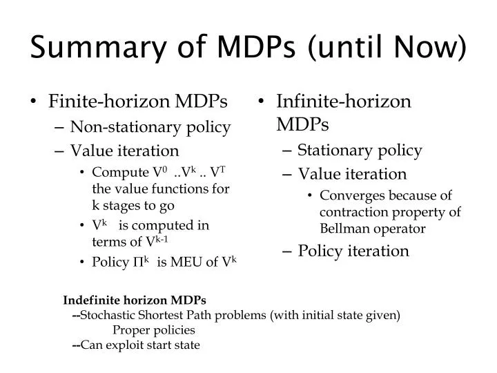 summary of mdps until now