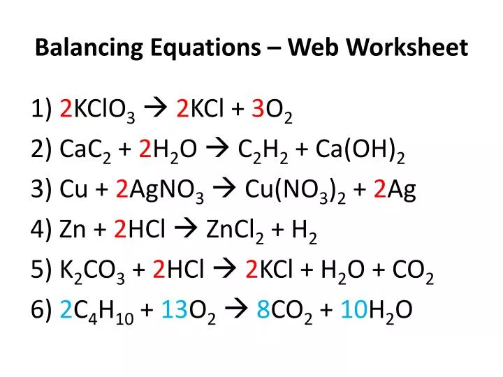 balancing equations web worksheet