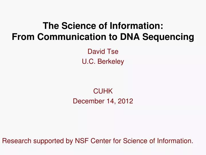the science of information from communication to dna sequencing