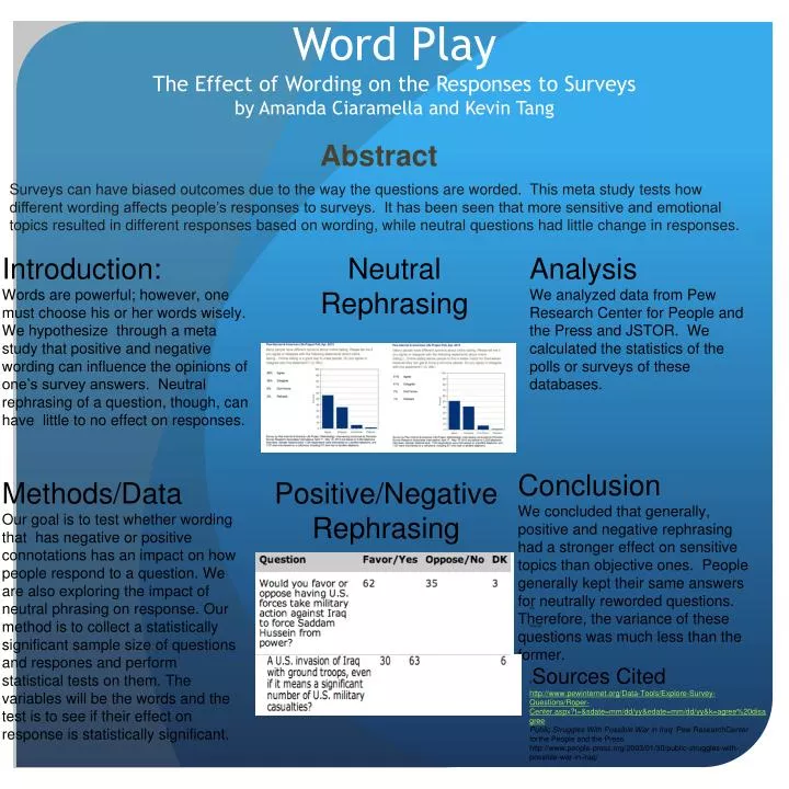 word play the effect of wording on the responses to surveys by amanda ciaramella and kevin tang
