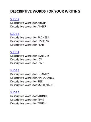DESCRIPTIVE WORDS FOR YOUR WRITING SLIDE 2 Descriptive Words for ABILITY