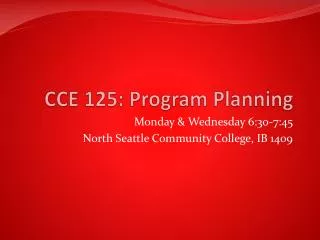 CCE 125: Program Planning