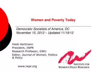 Women and Poverty Today