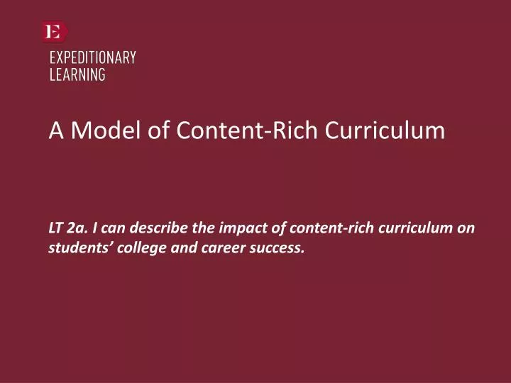 a model of content rich curriculum