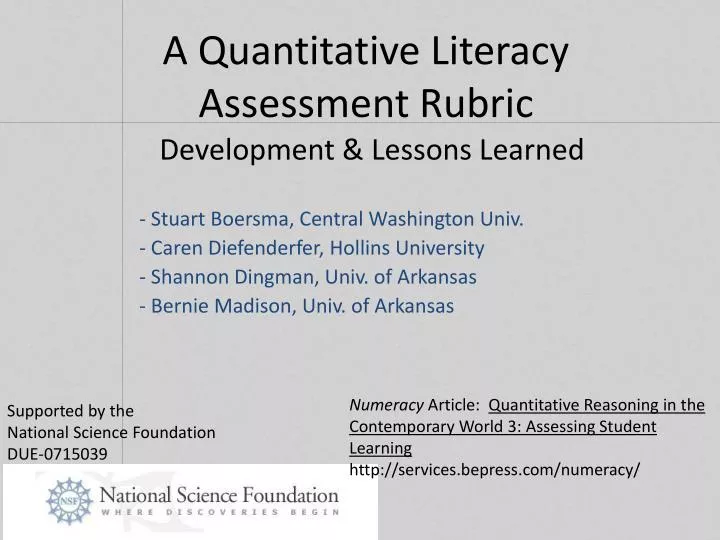 a quantitative literacy assessment rubric