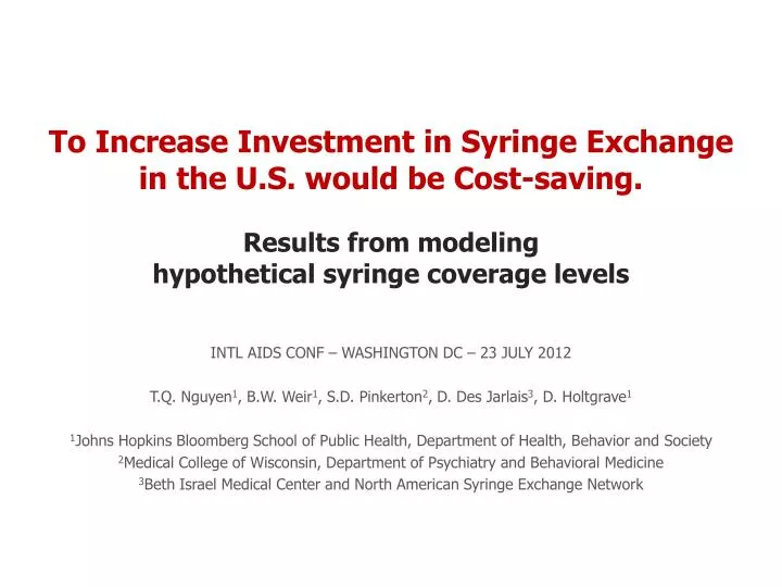 to increase investment in syringe exchange in the u s would be cost saving