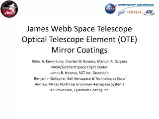 James Webb Space Telescope Optical Telescope Element (OTE) Mirror Coatings