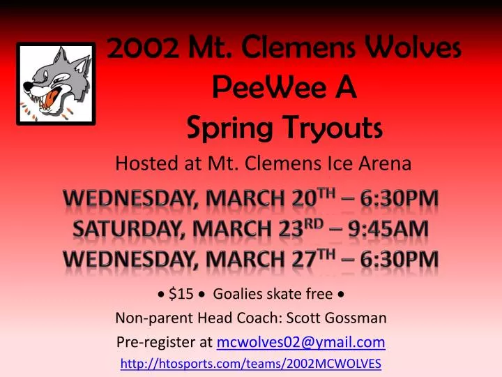 2002 mt clemens wolves peewee a spring tryouts
