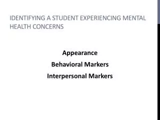 Identifying a Student experiencing mental health concerns