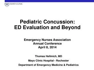 Pediatric Concussion: ED Evaluation and Beyond
