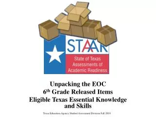Unpacking the EOC 6 th Grade Released Items Eligible Texas Essential Knowledge and Skills