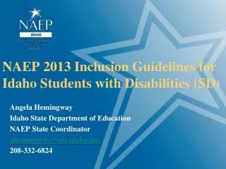 NAEP 2013 Inclusion Guidelines for Idaho Students with Disabilities (SD)