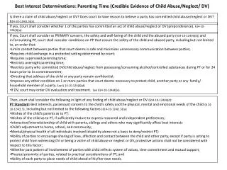 Best Interest Determinations: Parenting Time (Credible Evidence of Child Abuse/Neglect/ DV)