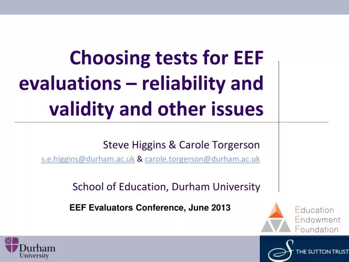 choosing tests for eef evaluations reliability and validity and other issues