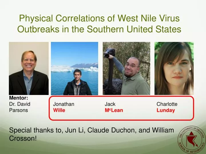 physical correlations of west nile virus outbreaks in the southern united states