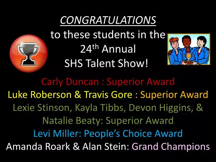 congratulations to these students in the 24 th annual shs talent show