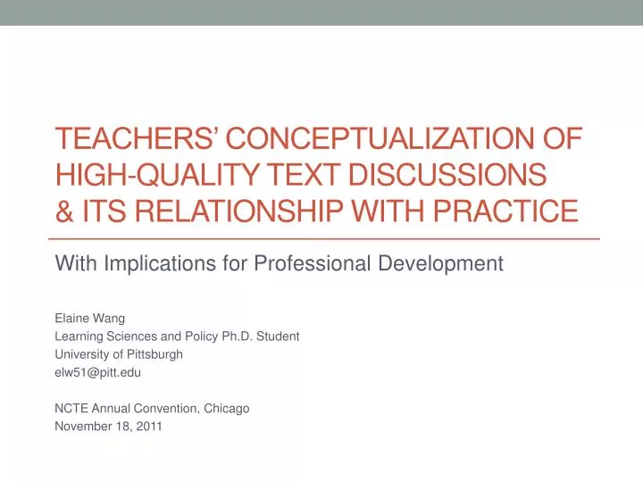 teachers conceptualization of high quality text discussions its relationship with practice