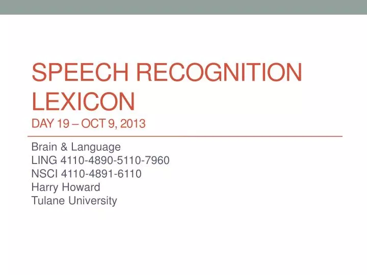 speech recognition lexicon day 19 oct 9 2013