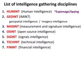 List of intelligence gathering disciplines