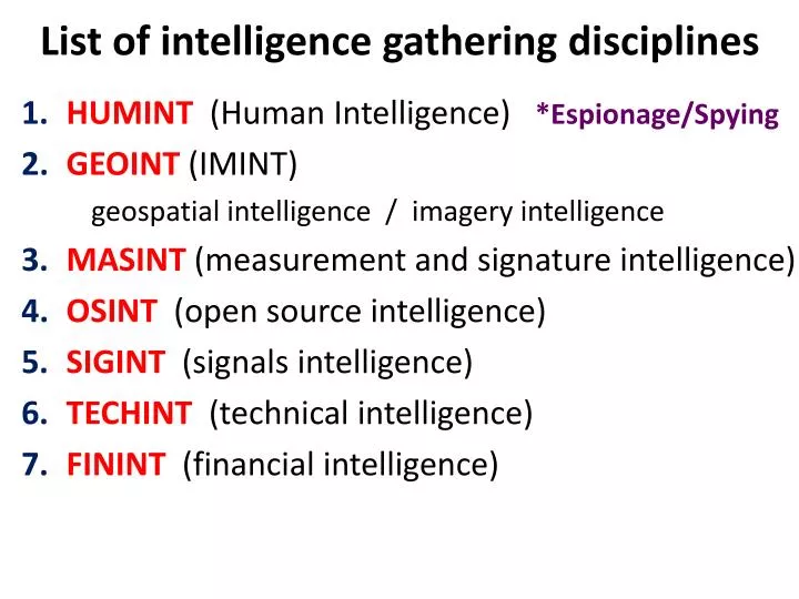 list of intelligence gathering disciplines