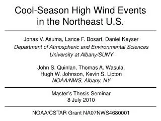 Cool-Season High Wind Events in the Northeast U.S.