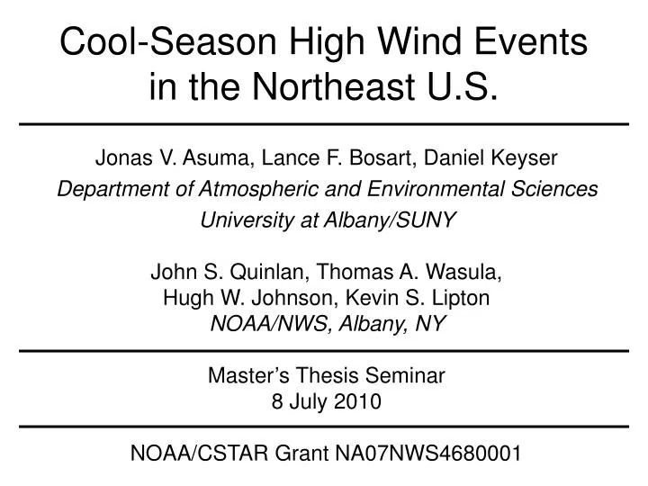 cool season high wind events in the northeast u s