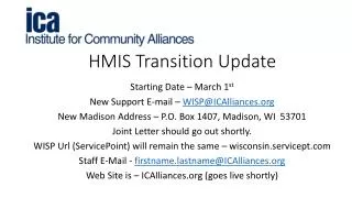 HMIS Transition Update